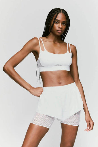 Andres Sarda Payne white padded bralette with mesh detail and monogram elastic band