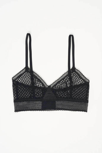 flat lay of the Else Bella soft triangle bra showing wireless longline silhouette and 5-row closure in black