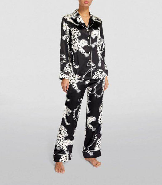 Lila Black Leopard silk pajama set Zema Lingerie