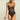 Black lace underwire bodysuit with scalloped eyelash lace neckline, corset style seams, and smooth opaque brief