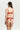 Back view of red lace suspender belt showing hook-and-eye closure and strap placement