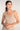 Model wearing Oscalito wool and silk lace tank top in beige showing lace neckline.