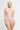 Model wearing Oscalito wool and silk V-neck camisole in beige with satin trim showing neckline and fit