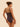 Back view of midnight blue sheer tulle bodysuit with classic straps and center back seam