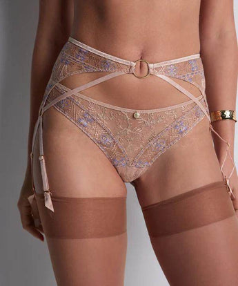 Sound of Heart Tanga Brief featuring multi-colored lurex embroidery, gold charm detail, and seamless, modern edges.