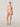 Model wearing the Wolford Sheer Touch Control Panty in nude featuring medium shaping, a wide high-rise waistband, full coverage, bonded leg seams, and a smooth invisible finish.