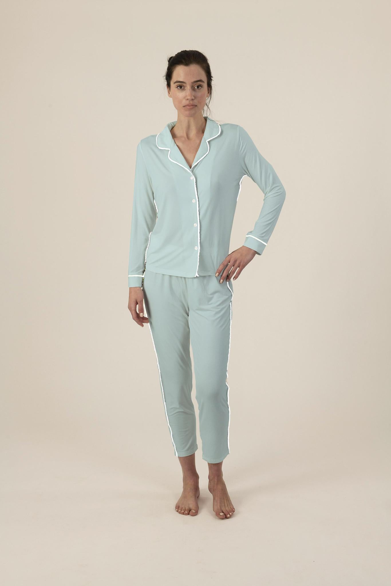 Jolene long pajama set in ice blue