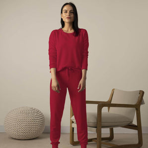 Red long sleeve lounge top from the Aspen Dream Cozy Collection, perfect for soft layering, home wear, or casual everyday comfort.
