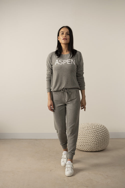 Hello from Aspen long sleeve top in heather grey