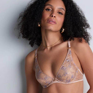 Sound of Heart Underwired Triangle Bra with shimmering lurex embroidery, gold charm accent, and sheer contemporary styling