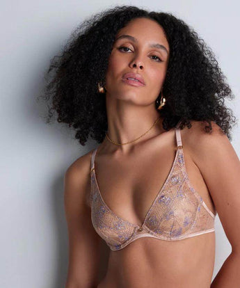 Sound of Heart Underwired Triangle Bra with shimmering lurex embroidery, gold charm accent, and sheer contemporary styling
