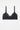 Black soft triangle bra with floral lace trim and wireless microfiber design, offering feminine comfort with adjustable straps and back closure.