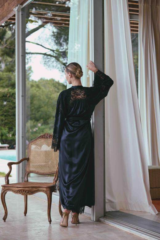lace satin dressing gown Camille Silk Lace Robe
