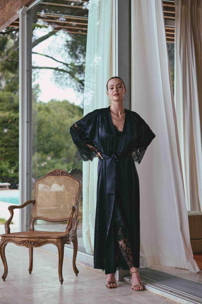 lace satin dressing gown Luxury Bridal Satin Robe with Lace Back and Feather Trim Sleeves | Elegant Robe for Bride