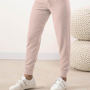 Aspen Dream Rosewater cozy joggers with drawstring waist and banded cuffs in breathable bamboo for soft, stylish comfort all day.