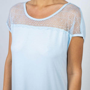 Aspen Dream Nora Ice Melt T-Shirt Dress with lace detail and soft bamboo fabric for cool, breathable, all-day comfort.