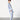 model wearing the Bently cotton pajama set in blue with white stripes by Pluto with a button-up shirt and matching pants