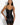 Model wearing black strappy Angela dress with mesh and 24k gold zip