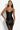 Model wearing black strappy Angela dress with mesh and 24k gold zip
