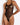 Model wearing the Bordelle Zenna Halter-Neck Body in black featuring sheer Italian mesh, a halter neckline, satin elastic straps, and 24k gold hardware.