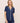 Model wearing Frida PJ set  in navy/ivory with chest pocket and relaxed fit