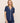 Model wearing Frida PJ set  in navy/ivory with chest pocket and relaxed fit