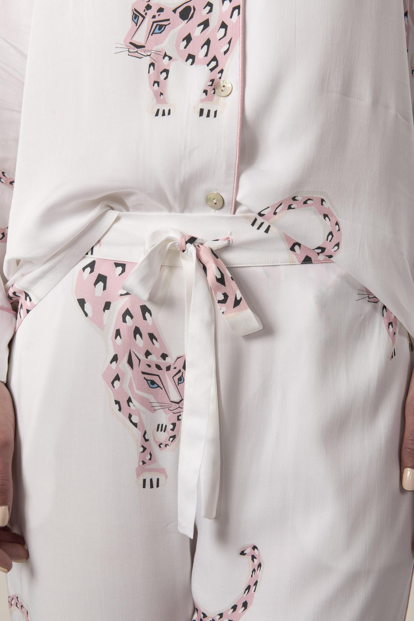 Pink panther silky long pajama set