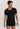 HANRO Cotton Superior Fitted V-Neck T-Shirt in black for men in mercerized Egyptian cotton with a slim fit and broad V-neck, front view.