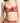 Close-up of red floral lace balconette bra cup with scalloped edge and sheer mesh center