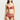 Woman wearing red lace balconette bra with scalloped edge and sheer mesh center