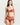 Woman wearing red lace balconette bra with scalloped edge and sheer mesh center