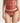 Close-up of red floral lace thong front panel with satin side straps
