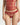 Close-up of red floral lace thong front panel with satin side straps