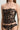 Black floral lace bustier with scalloped neckline and sheer mesh side panel