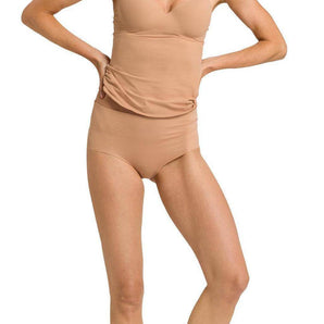 Invisible cotton beige hi-cut brief with seamless fit, ultra-flat edges, and breathable cotton-elastane blend for everyday comfort.