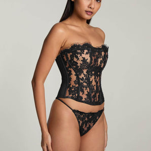 Je M'appelle Sophie strapless bustier in black, silk blend with structured fit and soft sheen.