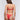 Back view of model wearing red lace Italian briefs with minimal back coverage and orange straps