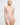 Model wearing Oscalito wool and silk V-neck camisole in beige with satin trim showing neckline and fit