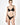 model wearing the Power Lace V-thong by Nueame in black with a V-cut front and lace detail