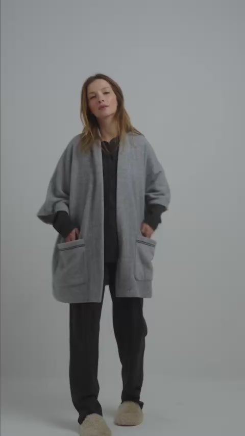 video of jacinta cover robe in grey chine