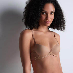 Sheer Emotion beige push-up bra with gold embroidery and tulle back