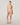 Model wearing the Wolford Sheer Touch Control Panty in nude featuring medium shaping, a wide high-rise waistband, full coverage, bonded leg seams, and a smooth invisible finish.