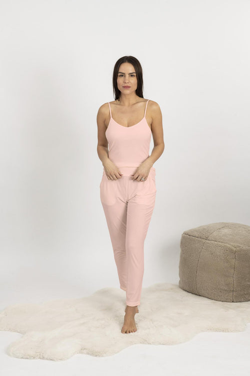 Bamboo ribbed joggers in apricot