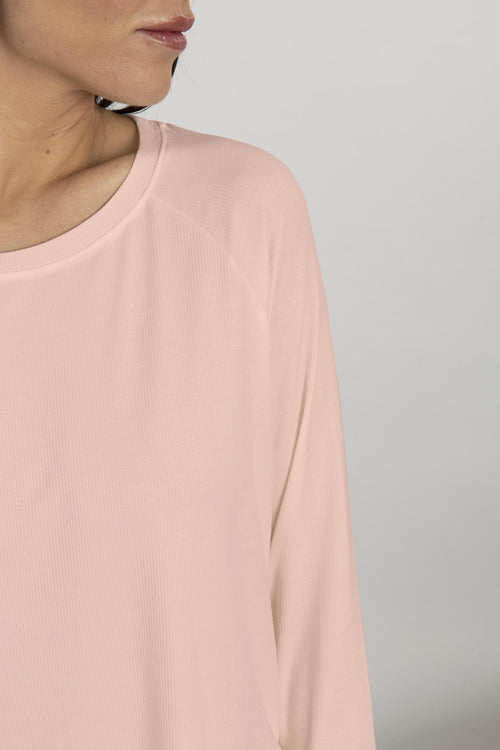 Bamboo ribbed long sleeve top in apricot