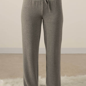 Aspen Dream Heather Gray wide-leg pants in soft bamboo with a flattering, relaxed fit for cozy lounging or casual wear.